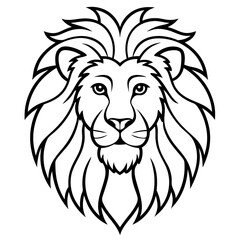black and white lion head clipart vector illustration in white background
