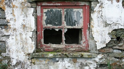 Ruined Window in a Decaying Stone Building