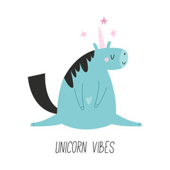 Vector illustration of cute unicorn in a childish flat style. Perfect for frame arts, decorations, prints