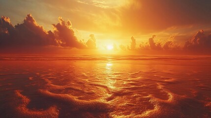 Golden Hour Serenity: A Peaceful Seascape at Sunset with Dramatic Clouds