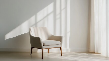 Armchair set in a modern white interior with natural light and minimalist decor