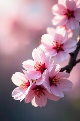 Pink petals of cherry blossoms gently sway in the breeze, flowers, cherry blossoms
