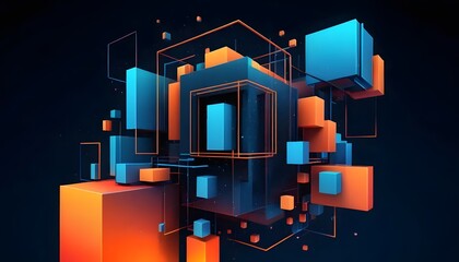 Futuristic 3D Abstract Cubes | Digital Art | Neon Blue & Orange Blocks | High-Tech Geometric Structure | Sci-Fi Cyberpunk Aesthetic | AI-Generated Modern Design | Tech-Inspired Abstract Background