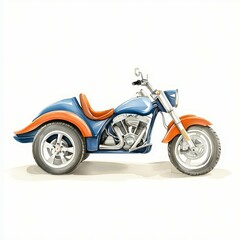 Obraz premium motorcycle watercolor concept. Three-wheeled motorcycle with a vibrant blue and orange design.