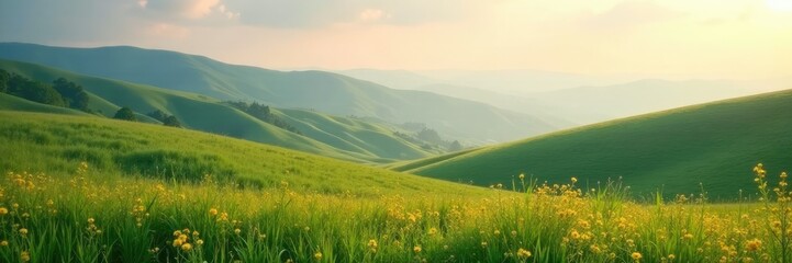 Obraz premium serene landscape with gentle hills and a soft focus, daylight nap, peaceful scene