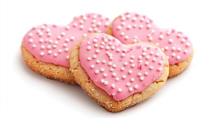 Heart-shaped cookies, isolated, white background, sweet, delicious, and festive design