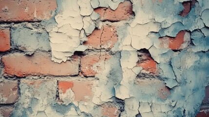 Fototapeta premium Weathered Brick Wall With Peeling Paint And Cracks