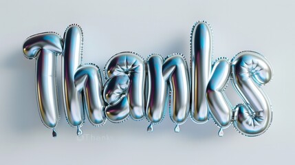 Silver Holographic Bubble Letters Spell Thanks Against a Clean White Background, Adding a Modern Touch to Expressions of Gratitude