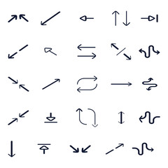 Arrows related vector linear icons set. Isolated icon collection such as load, share, sync, shuffle, exchange and more.