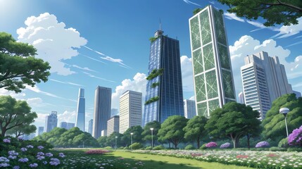 Naklejka premium Futuristic eco-friendly city, sustainable urban landscape