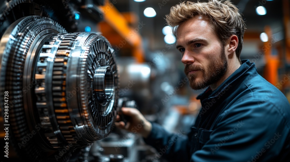 Fototapete a technician is engrossed in inspecting sophisticated machinery within a bustling factory environmen
