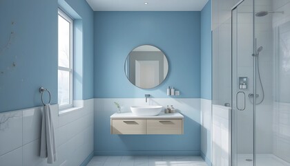Minimalist Bathroom with Soft Blue Accents