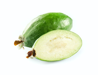 Feijoa fruit in closeup on white background