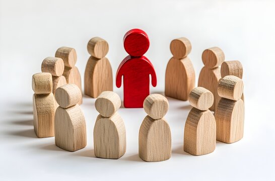 A diverse group of wooden figures symbolizing community and connection amongst individuals