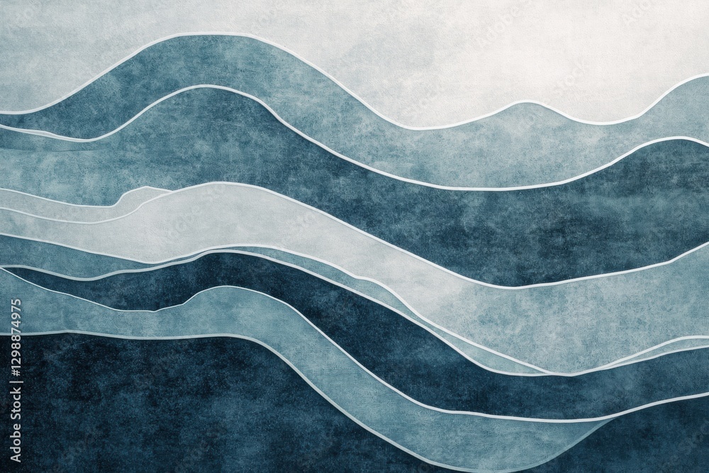 Poster abstract wavy patterns in shades of blue and gray create a serene wall decoration for modern interio