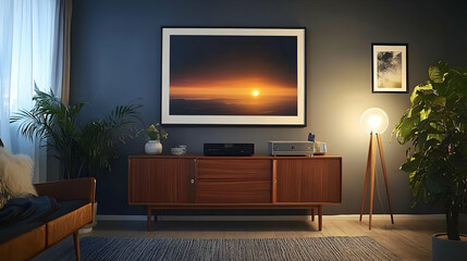 Cozy Living Room with Artwork and Audio Equipment