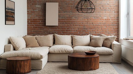 Modern L-shaped Sofa in Brick Apartment