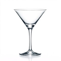 Crystal Clear Martini Glass with a Wide, Angular Bowl and a Slender Stem on a White Background
