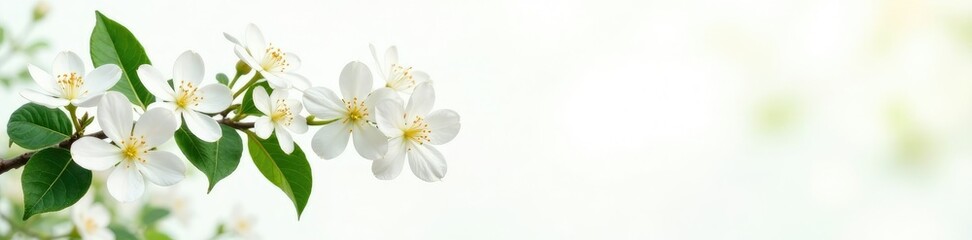 White Jasmine vine with flowers and leaves against a white background, leaves, foliage