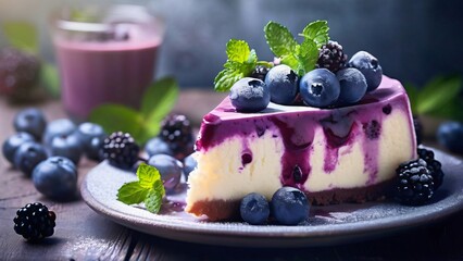 Beautifully Delicious and Brightly Served Blueberry Cheesecake illustration for National Blueberry Cheesecake Day