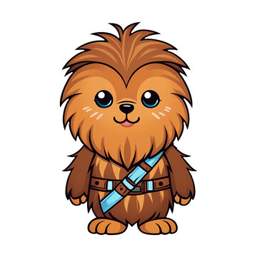 Cute Furry Cartoon Monster - Adorable Brown Mascot with Blue Bandolier Isolated on Transparent Background