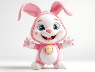 Fototapeta premium Cute animated bunny character studio 3d model white background playful