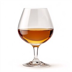 An elegant brandy snifter with a round bowl and a sturdy stem, partially filled with amber-colored liquor