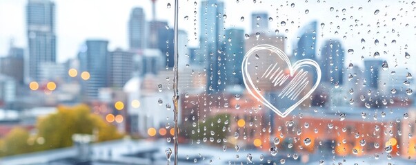 Obraz premium Cityscape Love on a Rainy Day Window
