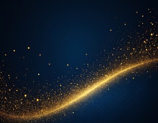 Obraz premium Glittering gold particles on a deep blue background create a dynamic, festive atmosphere.