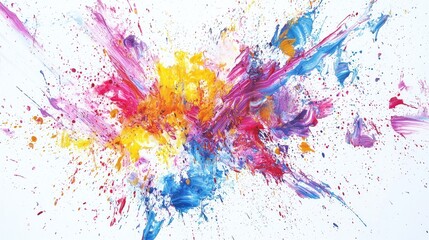 Fototapeta premium Isolated vibrant abstract paint explosion, colorful splatter, artistic expression, white background
