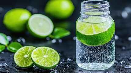 Fresh Lime Seltzer on Dark Surface