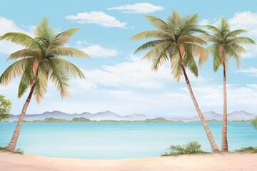 Obraz premium Painting of palm trees beach landscape outdoors.