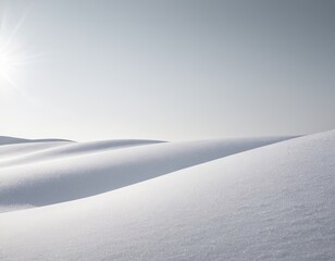 Obraz premium Pristine snow-covered landscape under a bright sun, creating a serene and tranquil atmosphere.