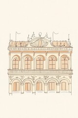 Fototapeta premium Beige And Brown Vintage Building Illustration Artpiece Design Image Representation Visual Art Graphic Illustration Sketch Drawing Painting Illustration Art Graphic Design Architectural Drawing