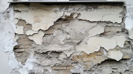Obraz premium Peeling Paint Reveals Aged Brick Wall Beneath