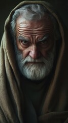 Fototapeta premium Portrait of the elderly prophet Samuel in priestly robes. Biblical representation of Samuel, the last judge of Israel.