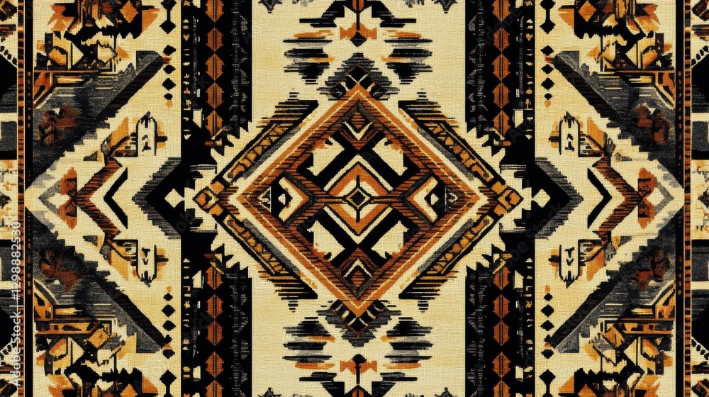 Poster Intricate geometric pattern featuring earthy tones and symmetry in a textile design. Generative AI