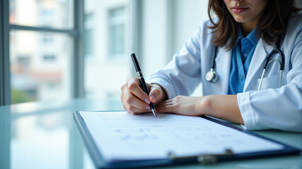 Fototapeta premium Healthcare Professional Preparing Patient Documentation