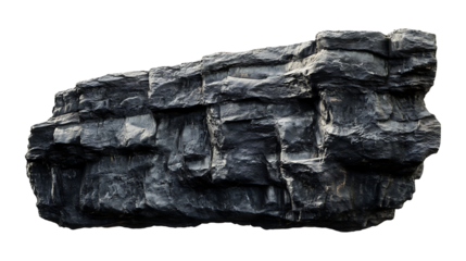 Abstract texture of black coal and stone with rough, natural patterns on an old, isolated wall, showcasing the mineral surface and geological features