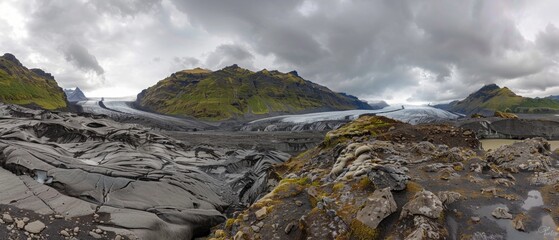 Obraz premium Landscape with glacier and mountains, great for travel guides and adventure blogs.