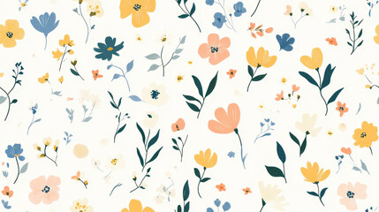 Seamless tiny floral pattern with hand-drawn flowers and pastel colors
