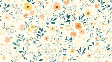 Seamless tiny floral pattern with hand-drawn flowers and pastel colors