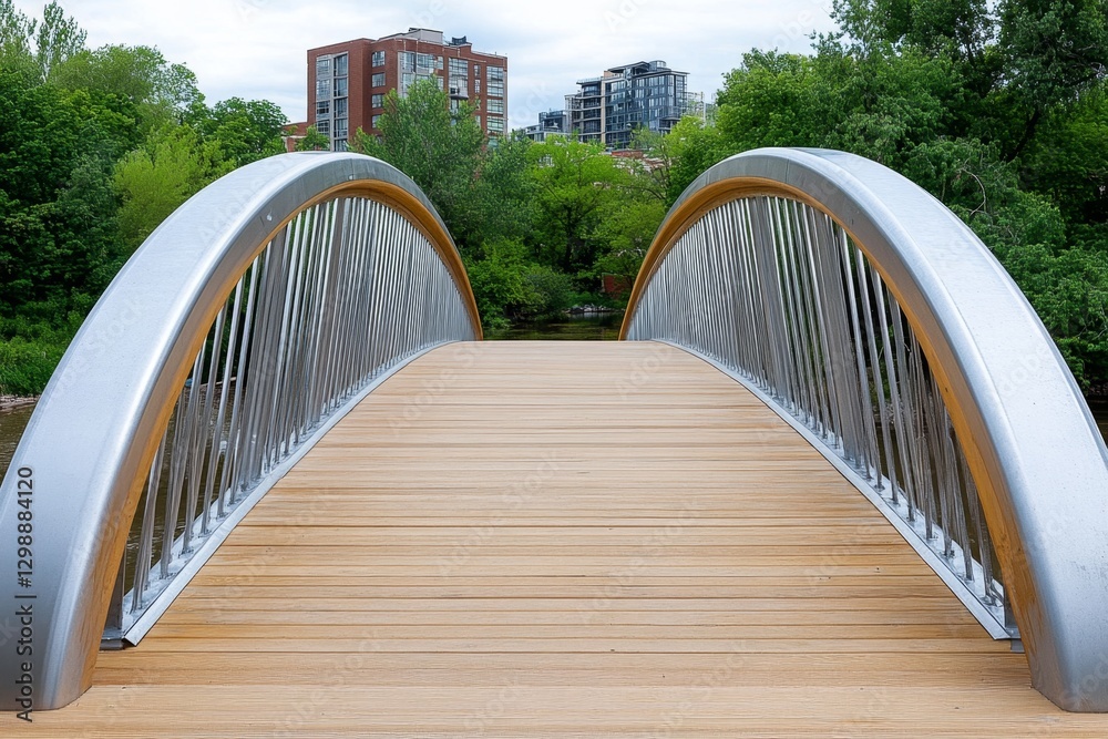 Poster a sleek minimalist footbridge with geometric lines and a clean modern design