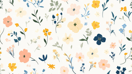 Seamless tiny floral pattern with hand-drawn flowers and pastel colors