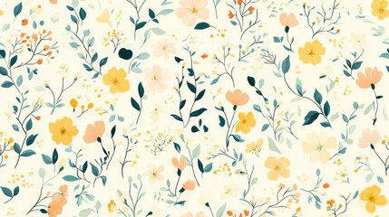 Seamless tiny floral pattern with hand-drawn flowers and pastel colors