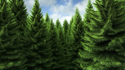 Obraz premium Lush Green Coniferous Forest Under a Partly Cloudy Sky