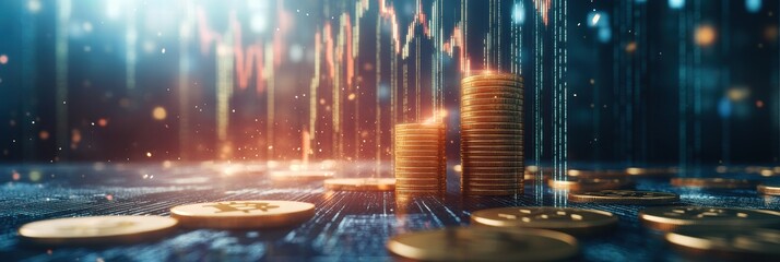 Growing financial graph showcases coins signaling investment growth and prosperity