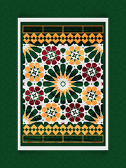 Islamic Tile Design With Geometric Patterns in vibrant colors Tones, evoking a sense of traditional artistry and cultural heritage.