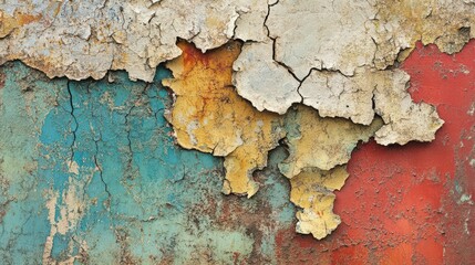 Obraz premium Peeling Paint Reveals Multicolored Layers Of Aged Surface
