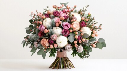 A beautiful bouquet featuring mixed flowers in soft pinks, whites, and greens, elegantly arranged for a fresh and inviting look.